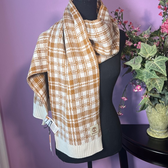 TIMBERLAND Digital Plaid Brown/Orange & White Scarf - Warm Winter Gear NWT - Picture 3 of 8